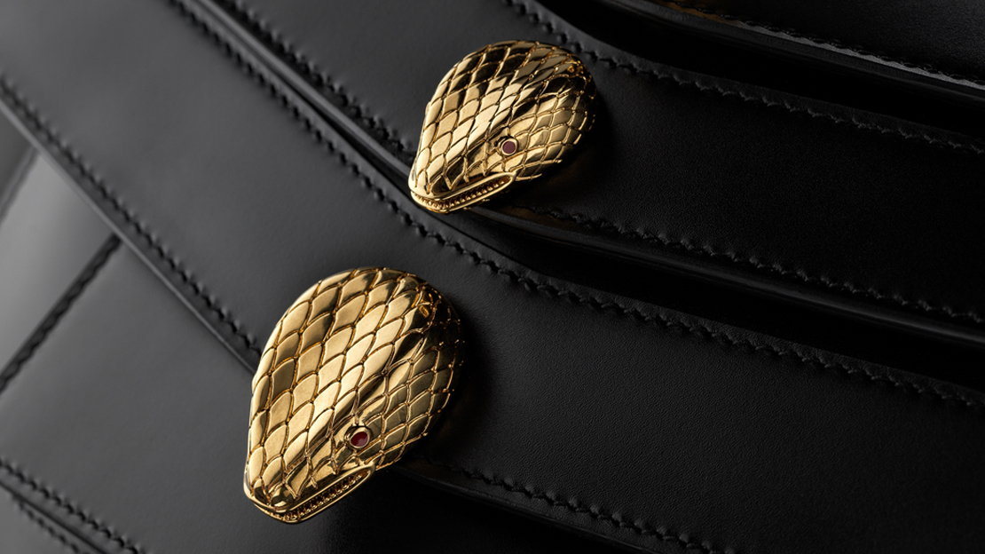BVLGARI Snake Head-Detail Leather Shoulder Bag in Black